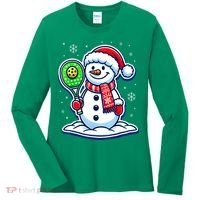 Funny Christmas Pickleball Snowman Pickleball Player Xmas Gift Women's Long Sleeve Shirt thumb 0