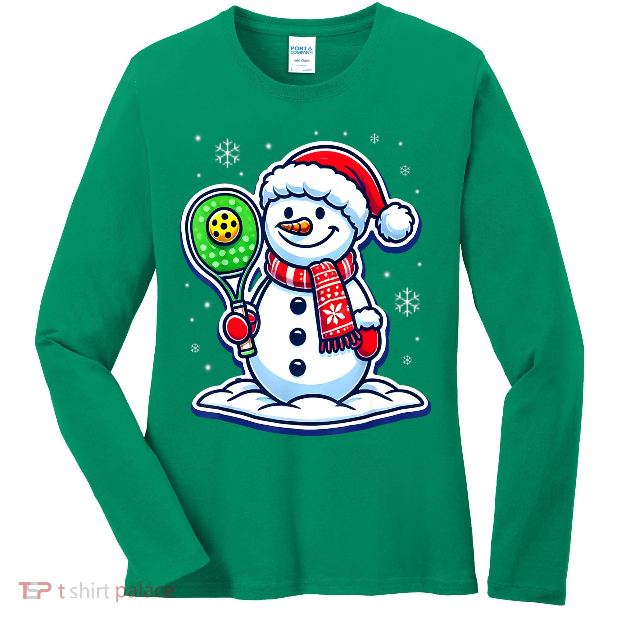 Funny Christmas Pickleball Snowman Pickleball Player Xmas Gift Women's Long Sleeve Shirt