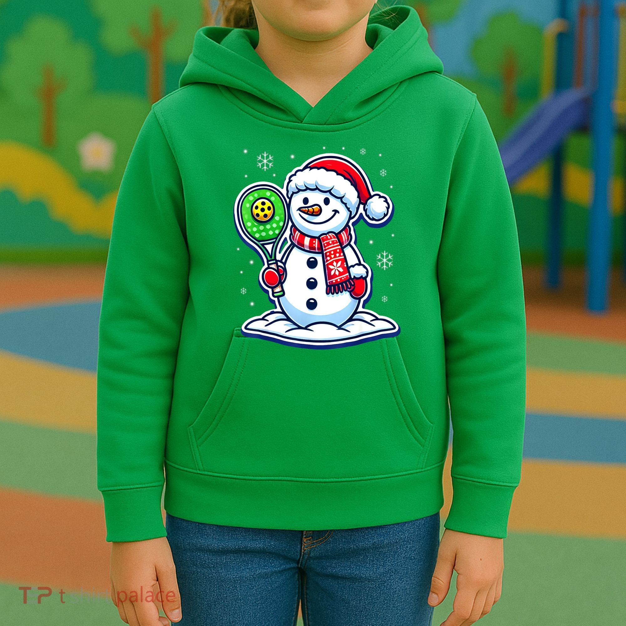 Funny Christmas Pickleball Snowman Pickleball Player Xmas Gift Kids Hoodie