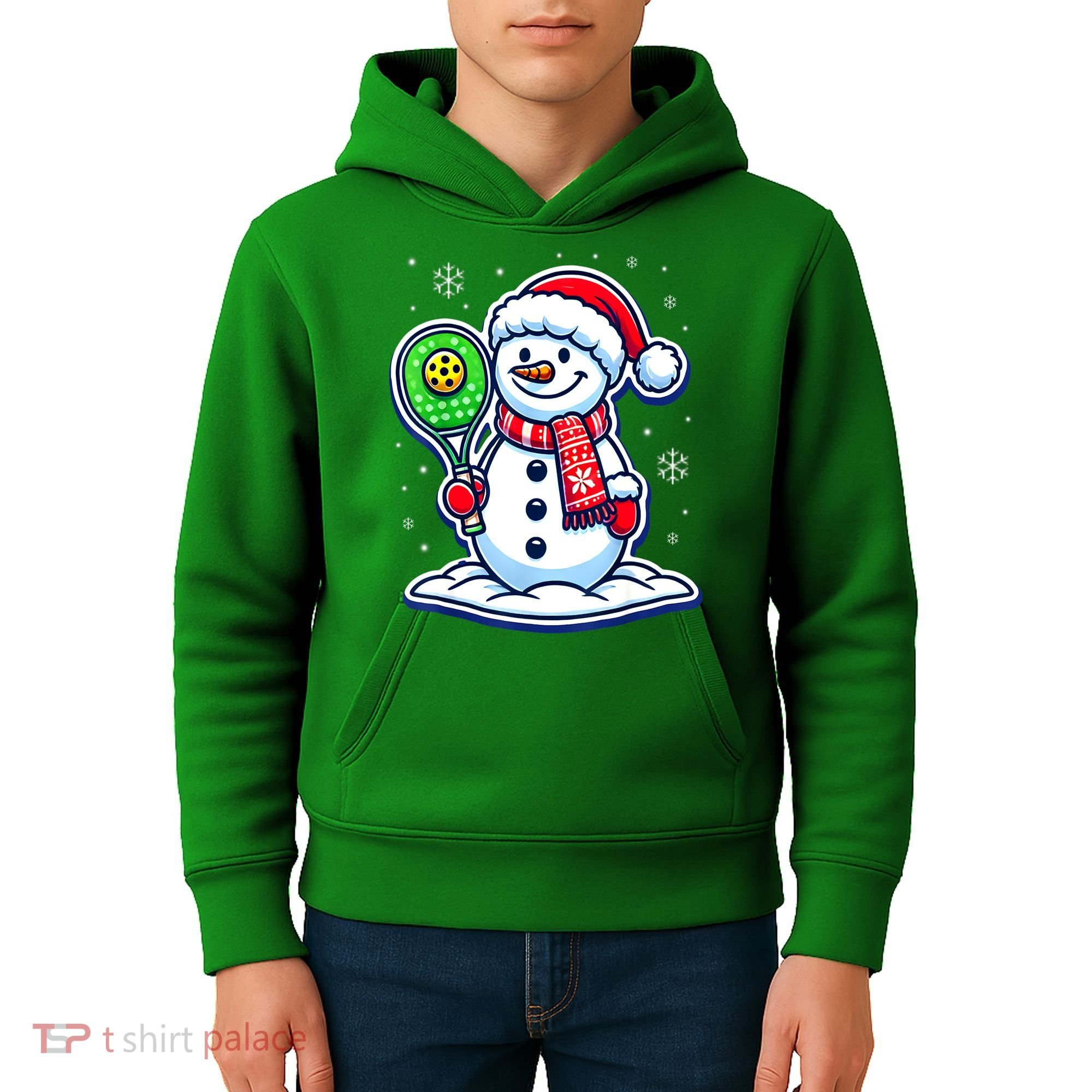 Funny Christmas Pickleball Snowman Pickleball Player Xmas Gift Kids Hoodie