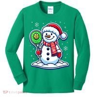 Funny Christmas Pickleball Snowman Pickleball Player Xmas Gift Kids Long Sleeve Shirt thumb 0