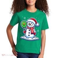 Funny Christmas Pickleball Snowman Pickleball Player Xmas Gift Kids T-Shirt thumb 2