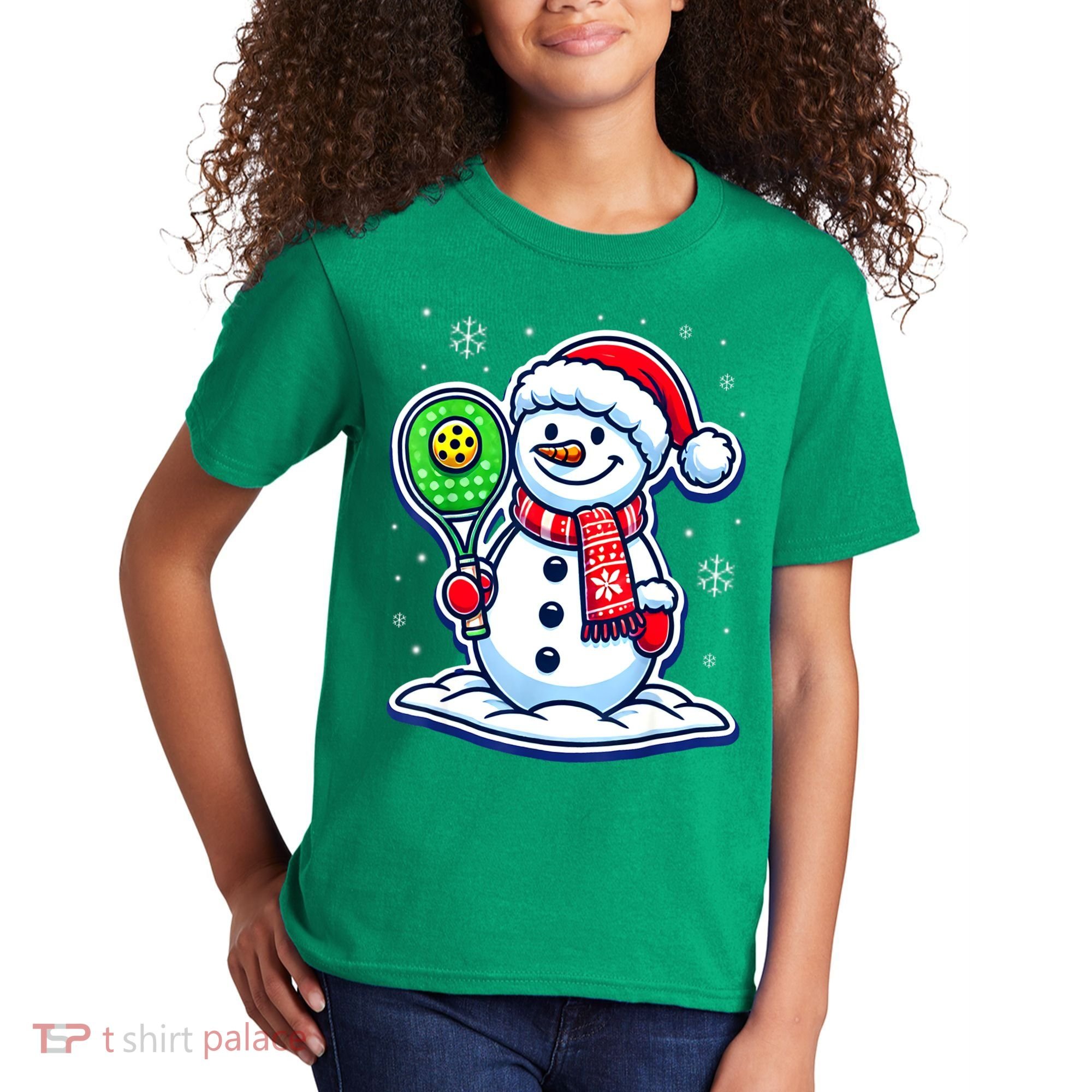 Funny Christmas Pickleball Snowman Pickleball Player Xmas Gift Kids T-Shirt
