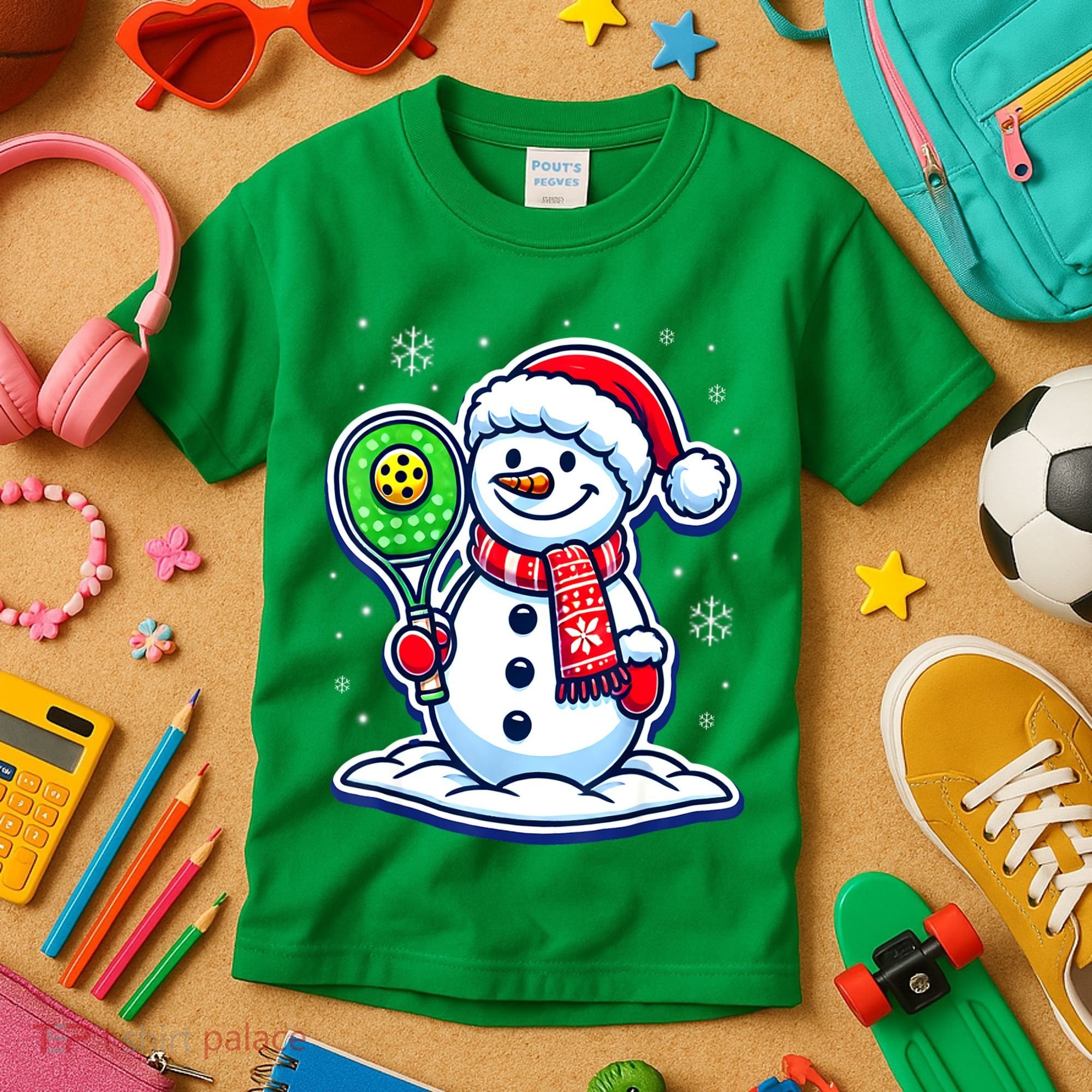 Funny Christmas Pickleball Snowman Pickleball Player Xmas Gift Kids T-Shirt