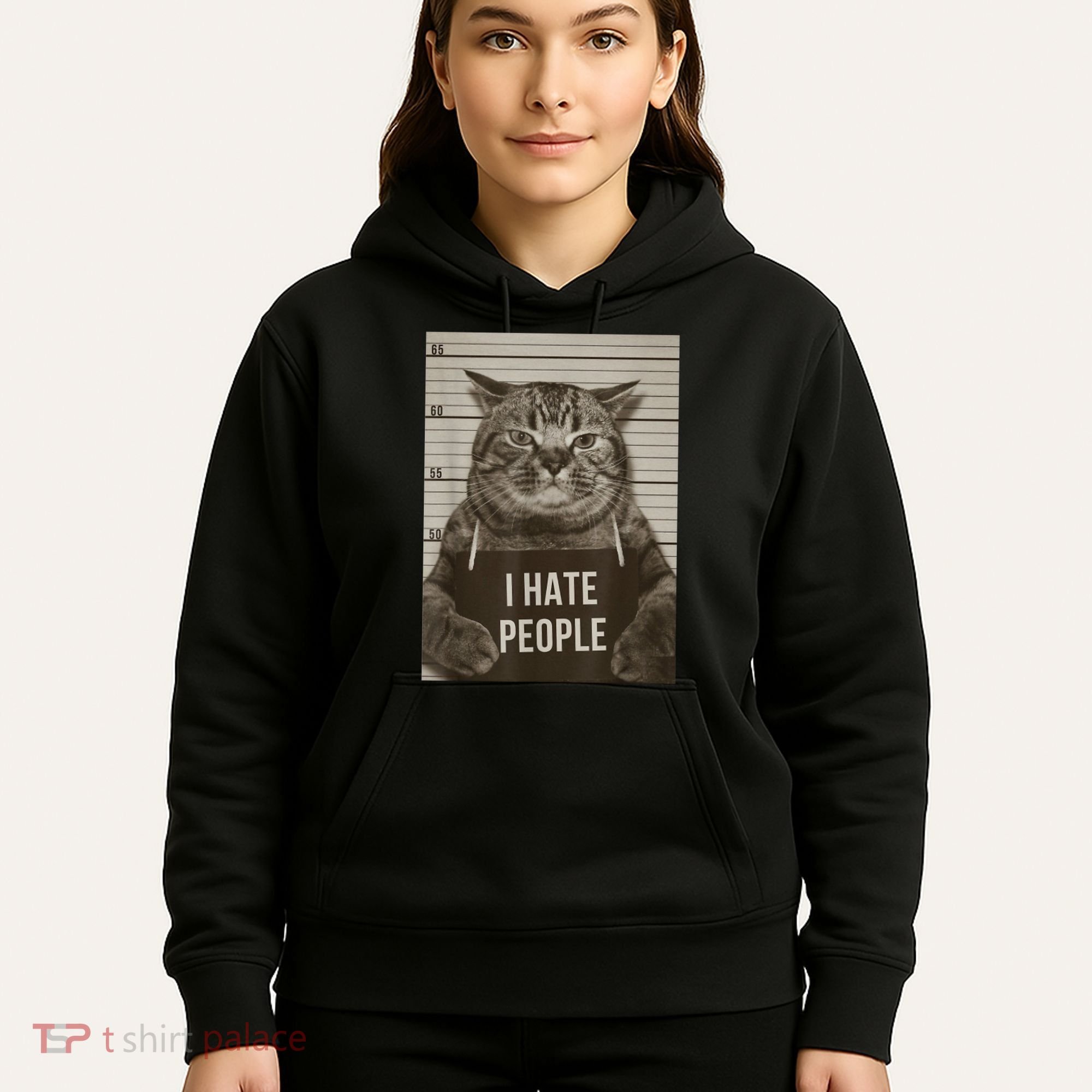 Funny Cat Police Mugshot I Hate People Hoodie