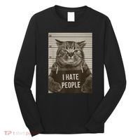 Funny Cat Police Mugshot I Hate People Long Sleeve Shirt thumb 0