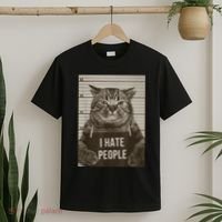 Funny Cat Police Mugshot I Hate People T-Shirt thumb 2