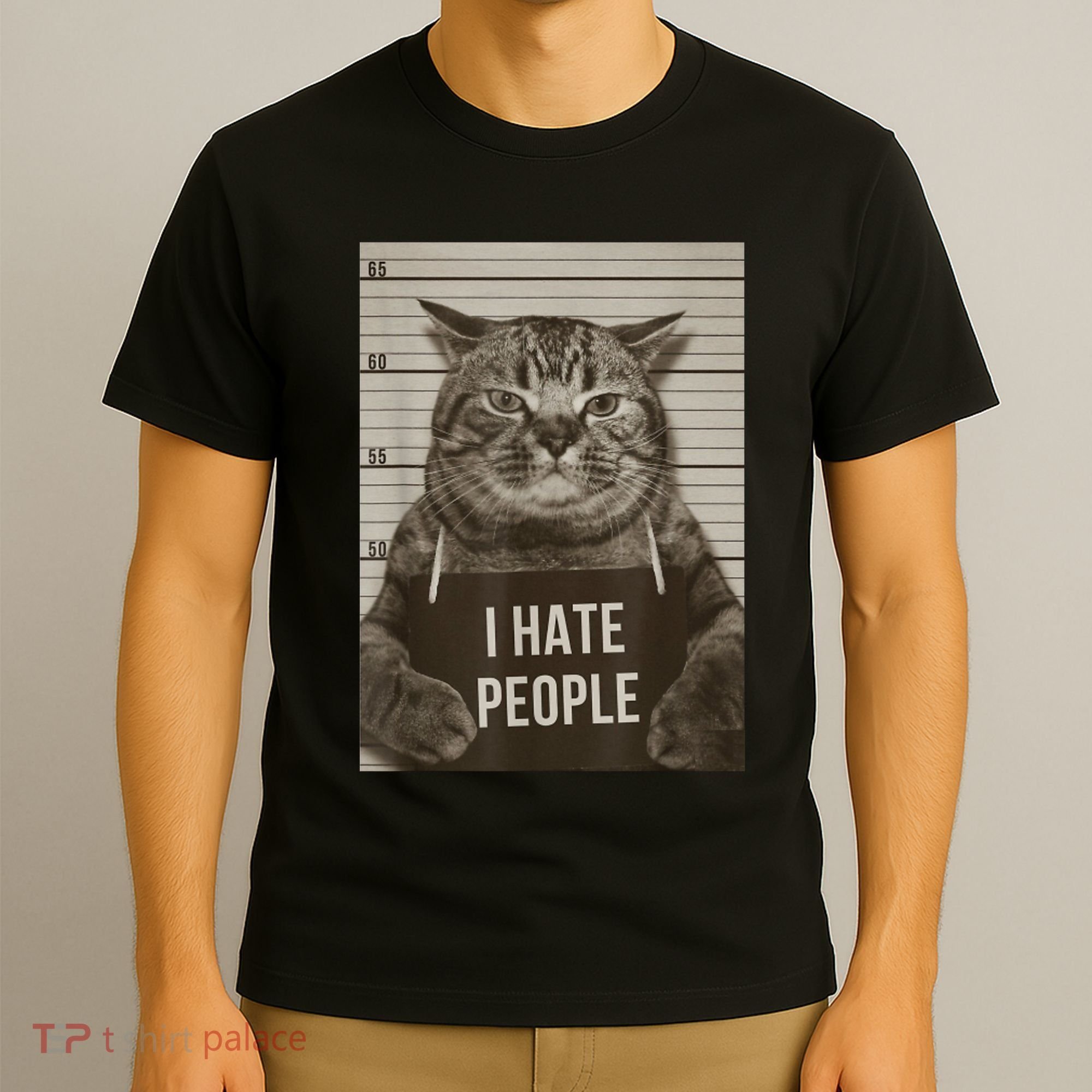 Funny Cat Police Mugshot I Hate People T-Shirt
