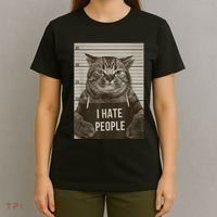 Funny Cat Police Mugshot I Hate People T-Shirt thumb 4