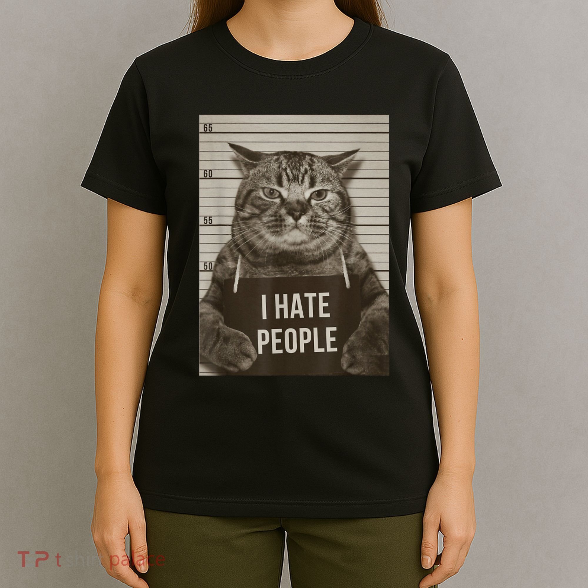 Funny Cat Police Mugshot I Hate People T-Shirt