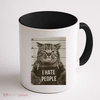 Funny Cat Police Mugshot I Hate People Coffee Mug thumb 1