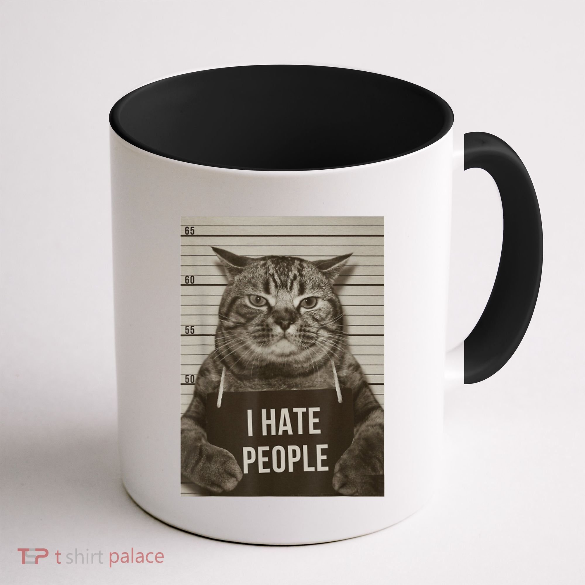 Funny Cat Police Mugshot I Hate People Coffee Mug