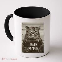 Funny Cat Police Mugshot I Hate People Coffee Mug thumb 0