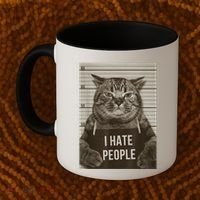 Funny Cat Police Mugshot I Hate People Coffee Mug thumb 2