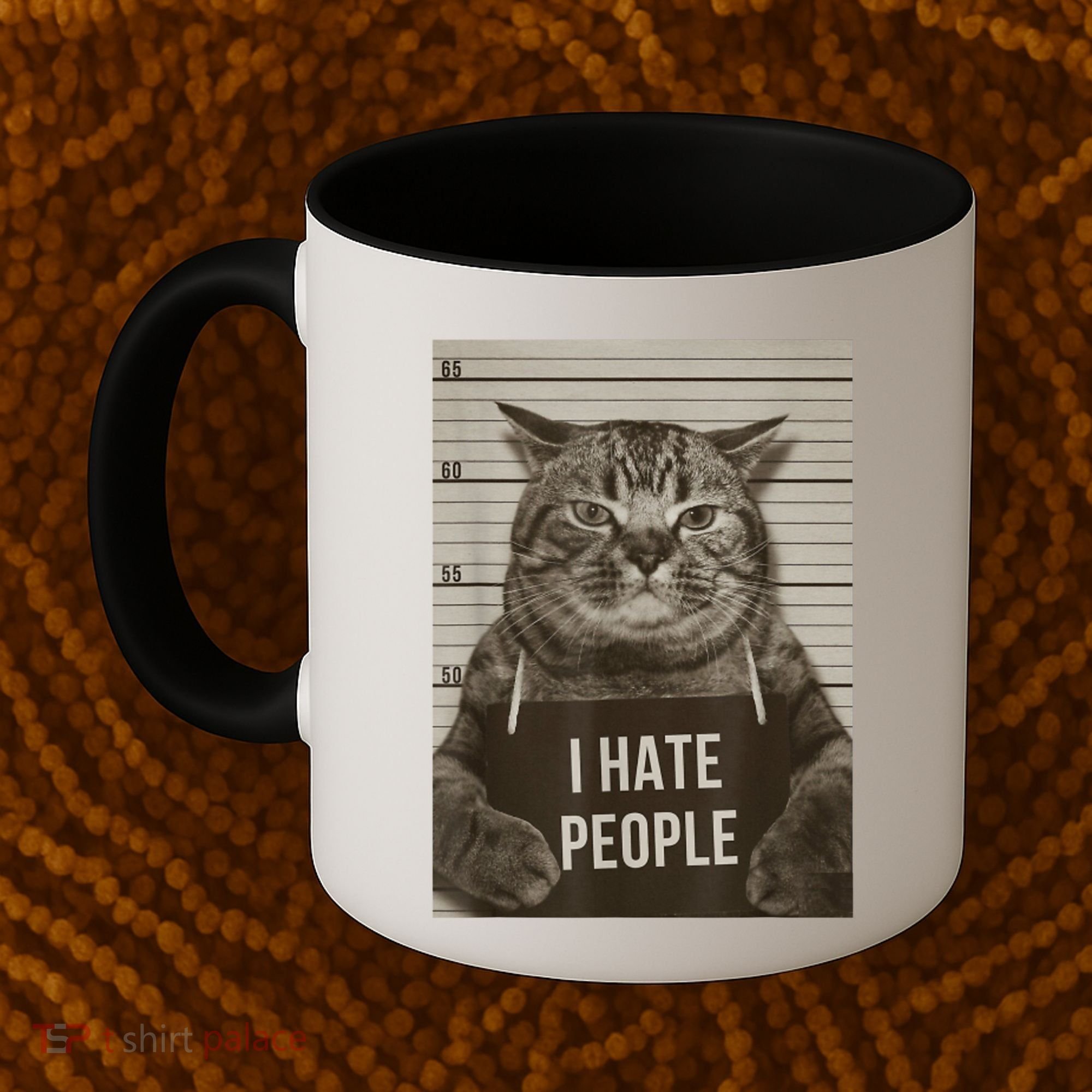 Funny Cat Police Mugshot I Hate People Coffee Mug