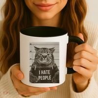Funny Cat Police Mugshot I Hate People Coffee Mug thumb 3