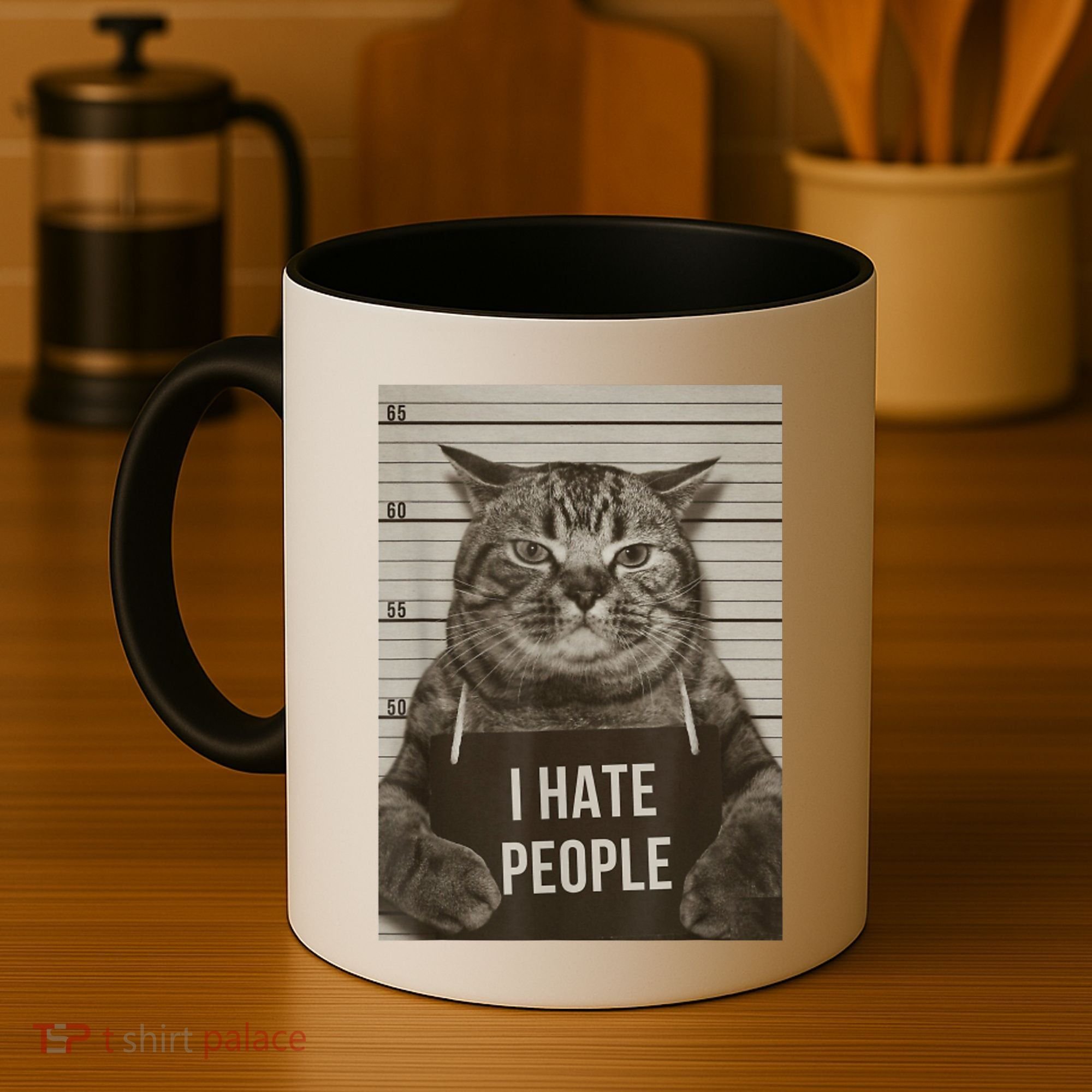 Funny Cat Police Mugshot I Hate People Coffee Mug