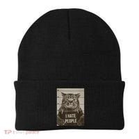 Funny Cat Police Mugshot I Hate People Beanie thumb 0