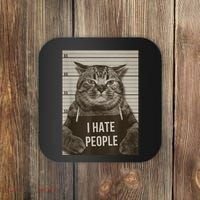 Funny Cat Police Mugshot I Hate People Coaster thumb 0
