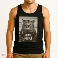 Funny Cat Police Mugshot I Hate People Tank Top thumb 3