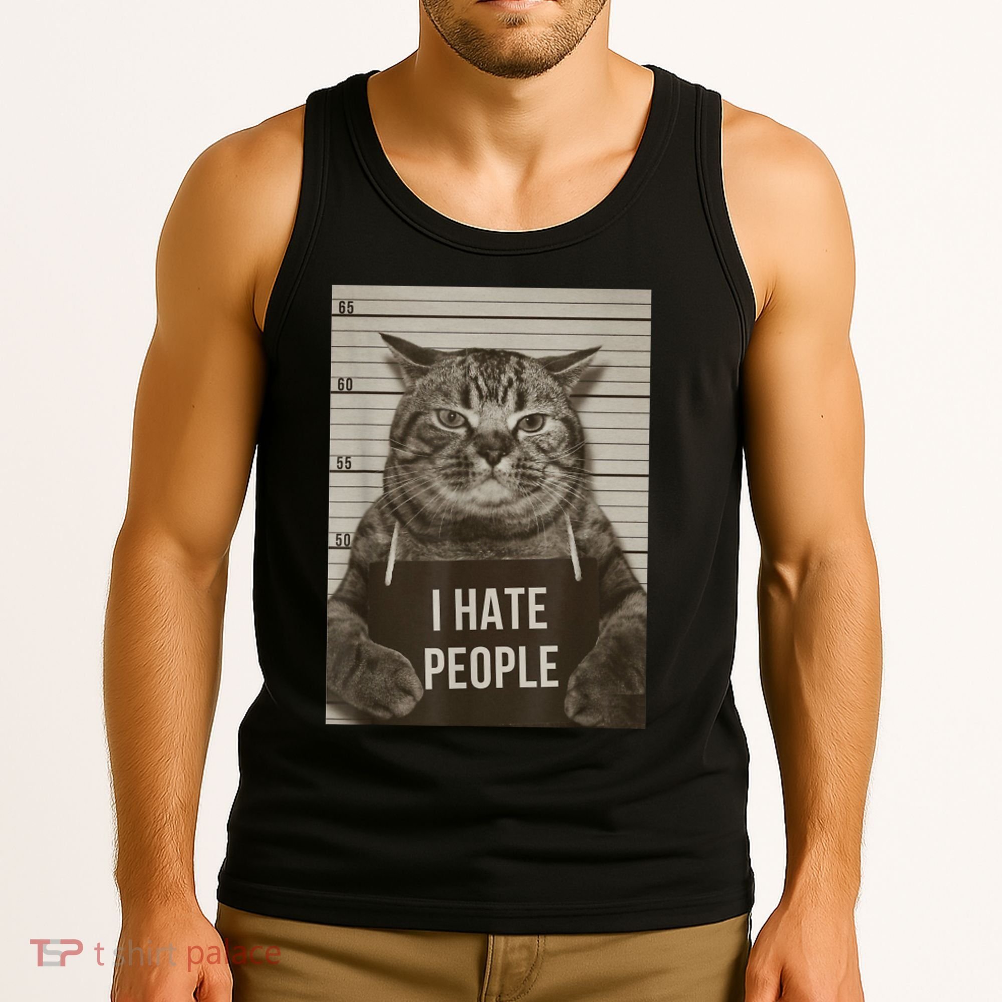 Funny Cat Police Mugshot I Hate People Tank Top