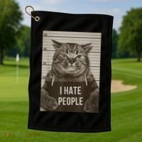 Funny Cat Police Mugshot I Hate People Golf Towel thumb 1
