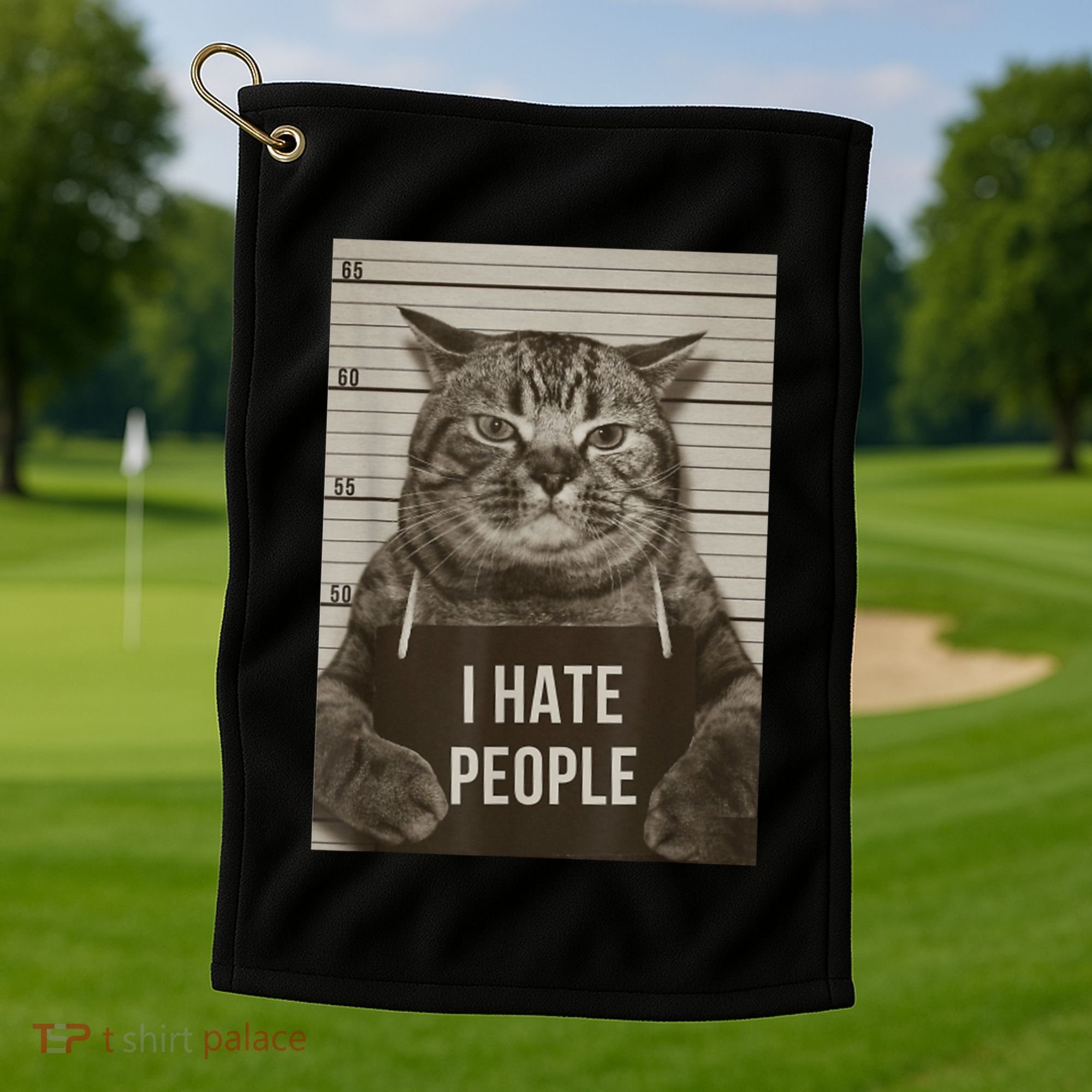 Funny Cat Police Mugshot I Hate People Golf Towel