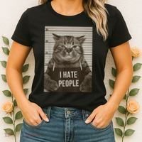 Funny Cat Police Mugshot I Hate People Women's T-Shirt thumb 2