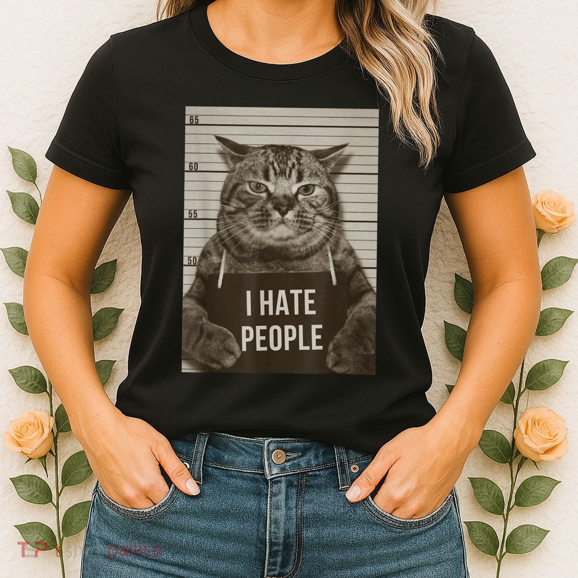 Funny Cat Police Mugshot I Hate People Women's T-Shirt