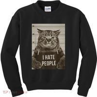 Funny Cat Police Mugshot I Hate People Kids Sweatshirt thumb 0