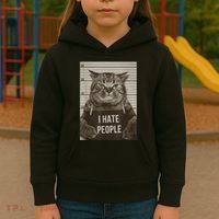 Funny Cat Police Mugshot I Hate People Kids Hoodie thumb 3