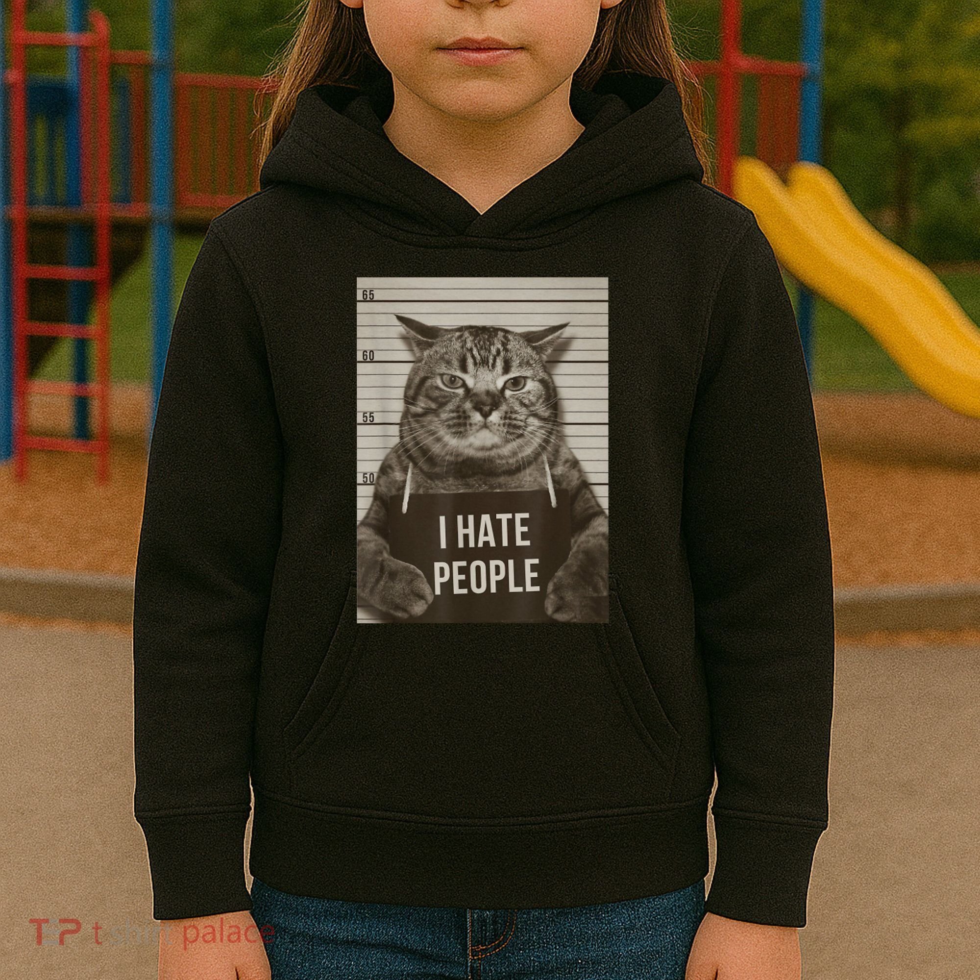 Funny Cat Police Mugshot I Hate People Kids Hoodie