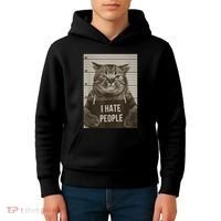 Funny Cat Police Mugshot I Hate People Kids Hoodie thumb 4