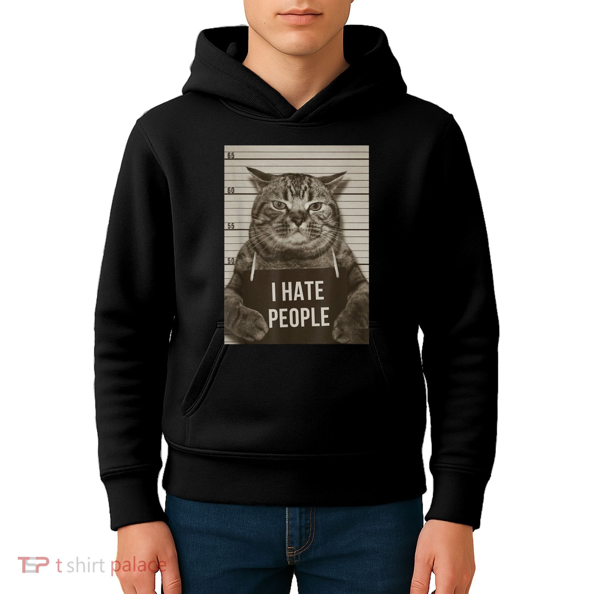 Funny Cat Police Mugshot I Hate People Kids Hoodie