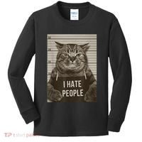 Funny Cat Police Mugshot I Hate People Kids Long Sleeve Shirt thumb 0
