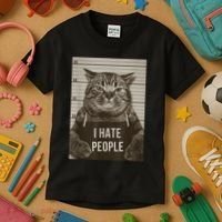 Funny Cat Police Mugshot I Hate People Kids T-Shirt thumb 3