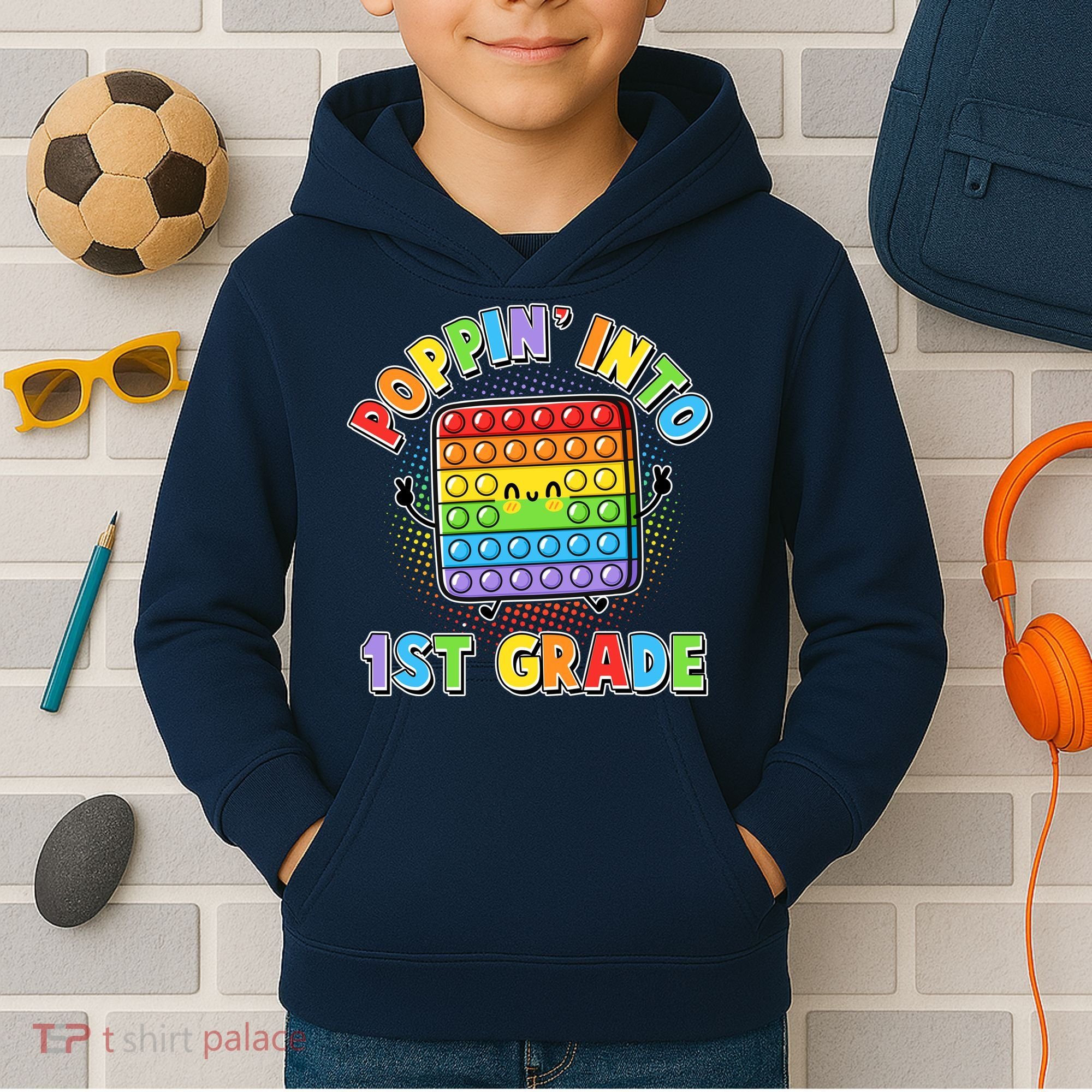 Funny Cute Poppin' Into 1st Grade Fidget Toy Kids Hoodie