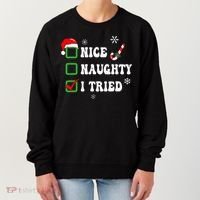 Funny Christmas Pajama Lights Nice Naughty I Tried Holiday Women's Sweatshirt thumb 0