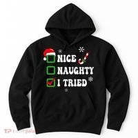 Funny Christmas Pajama Lights Nice Naughty I Tried Holiday Hoodie thumb 0