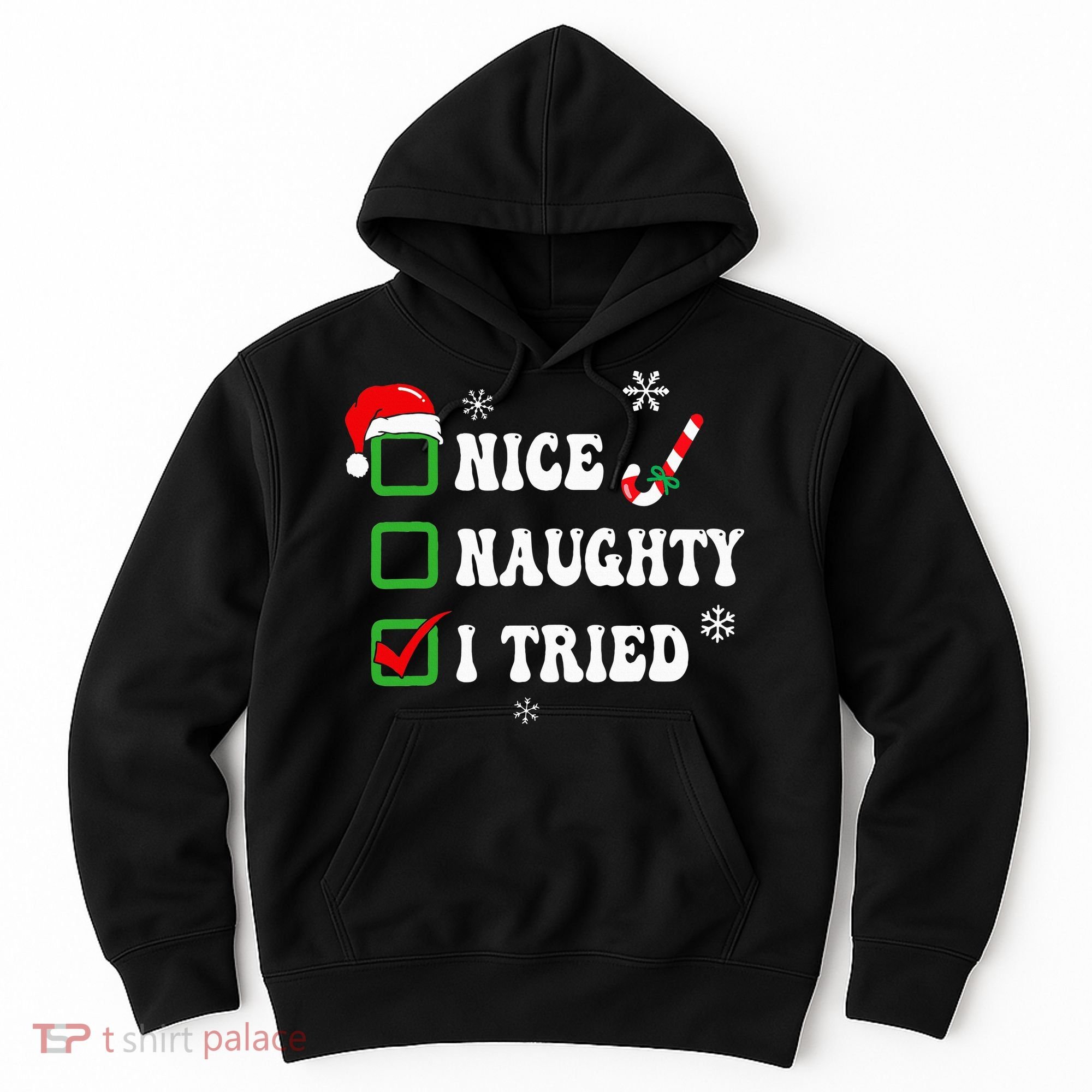 Funny Christmas Pajama Lights Nice Naughty I Tried Holiday Hoodie