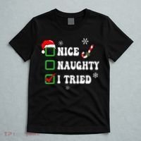 Funny Christmas Pajama Lights Nice Naughty I Tried Holiday T-Shirt thumb 5