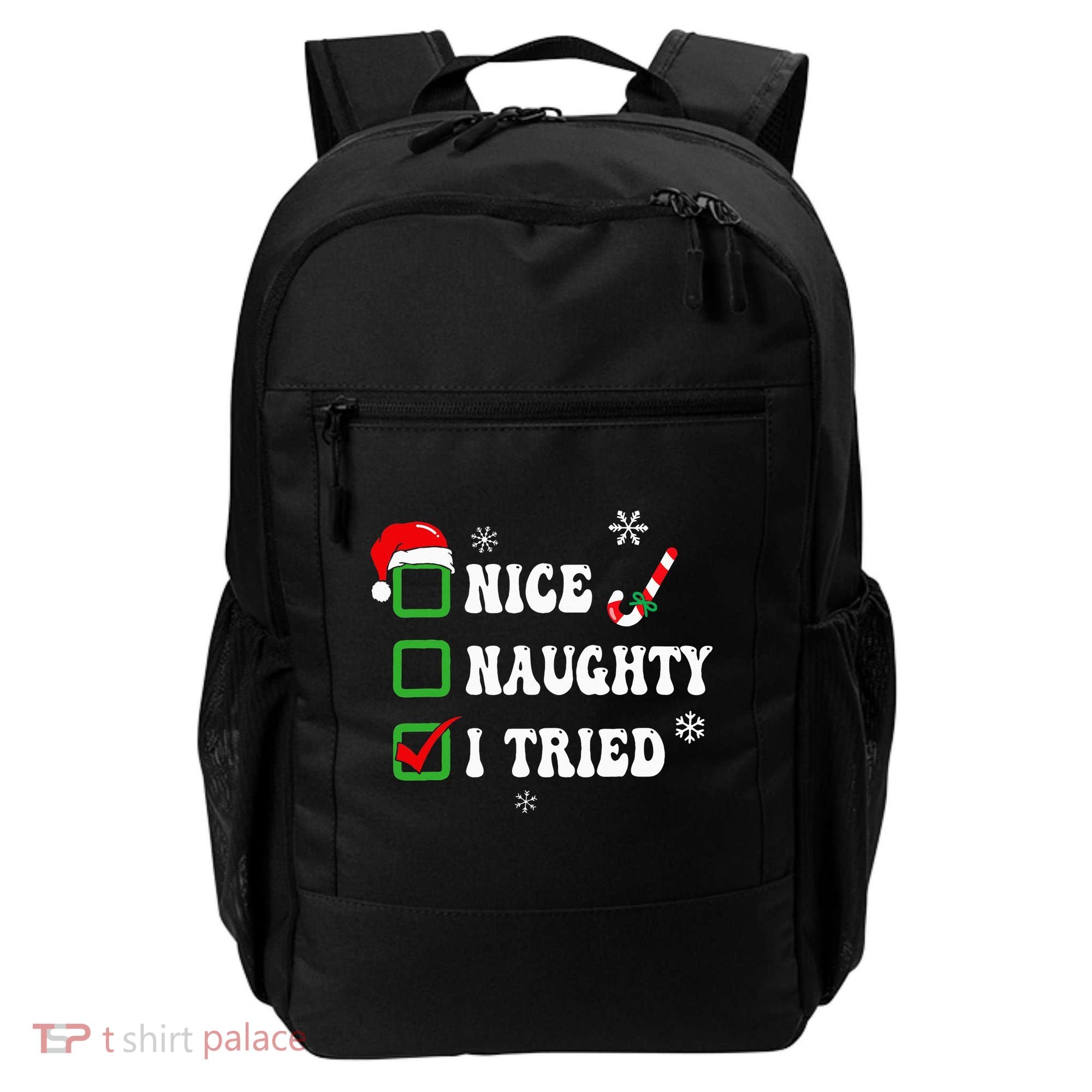 Funny Christmas Pajama Lights Nice Naughty I Tried Holiday Backpack