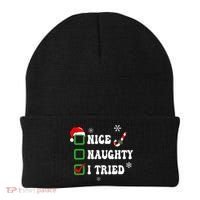 Funny Christmas Pajama Lights Nice Naughty I Tried Holiday Beanie thumb 0