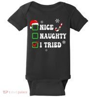 Funny Christmas Pajama Lights Nice Naughty I Tried Holiday Baby Bodysuit thumb 0