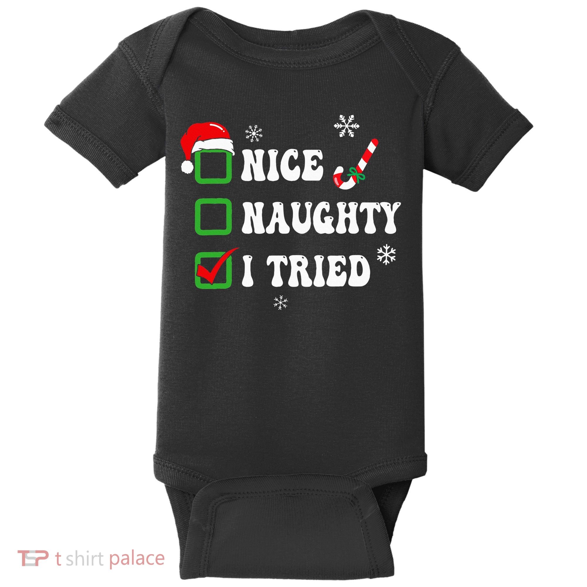 Funny Christmas Pajama Lights Nice Naughty I Tried Holiday Baby Bodysuit