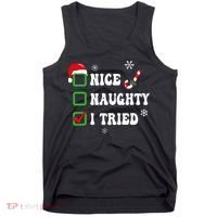 Funny Christmas Pajama Lights Nice Naughty I Tried Holiday Tank Top thumb 0
