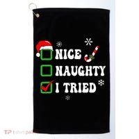 Funny Christmas Pajama Lights Nice Naughty I Tried Holiday Golf Towel thumb 0