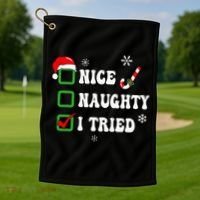 Funny Christmas Pajama Lights Nice Naughty I Tried Holiday Golf Towel thumb 1