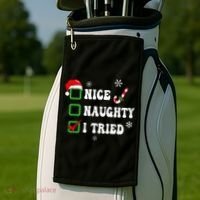 Funny Christmas Pajama Lights Nice Naughty I Tried Holiday Golf Towel thumb 2