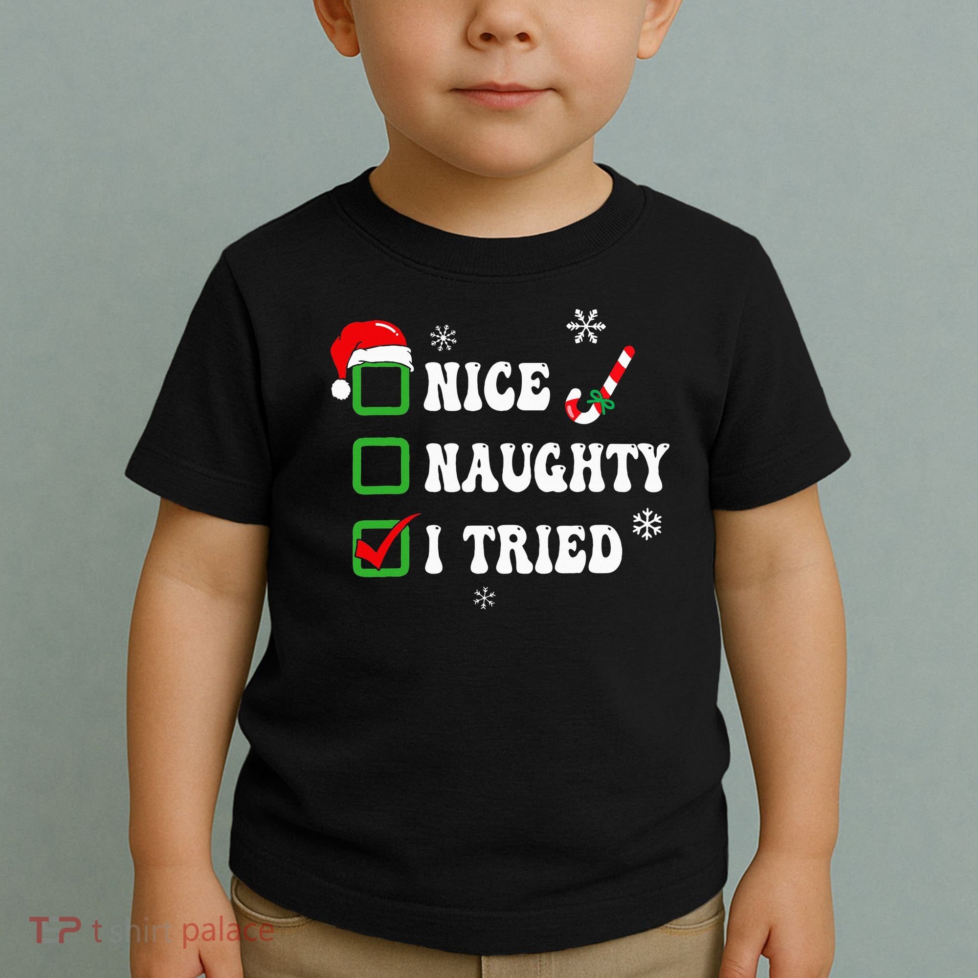 Funny Christmas Pajama Lights Nice Naughty I Tried Holiday Toddler T-Shirt